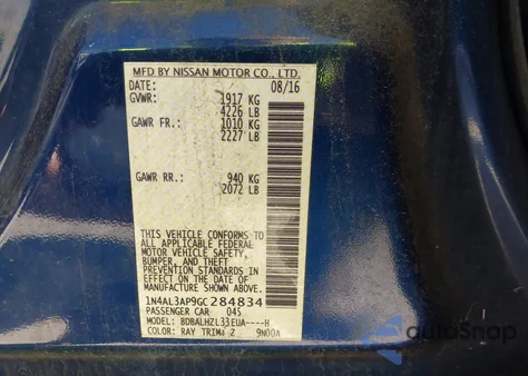 2016 Nissan Altima 2.5 Sr из США, поврежденный, VIN 1N4AL3AP9GC284834